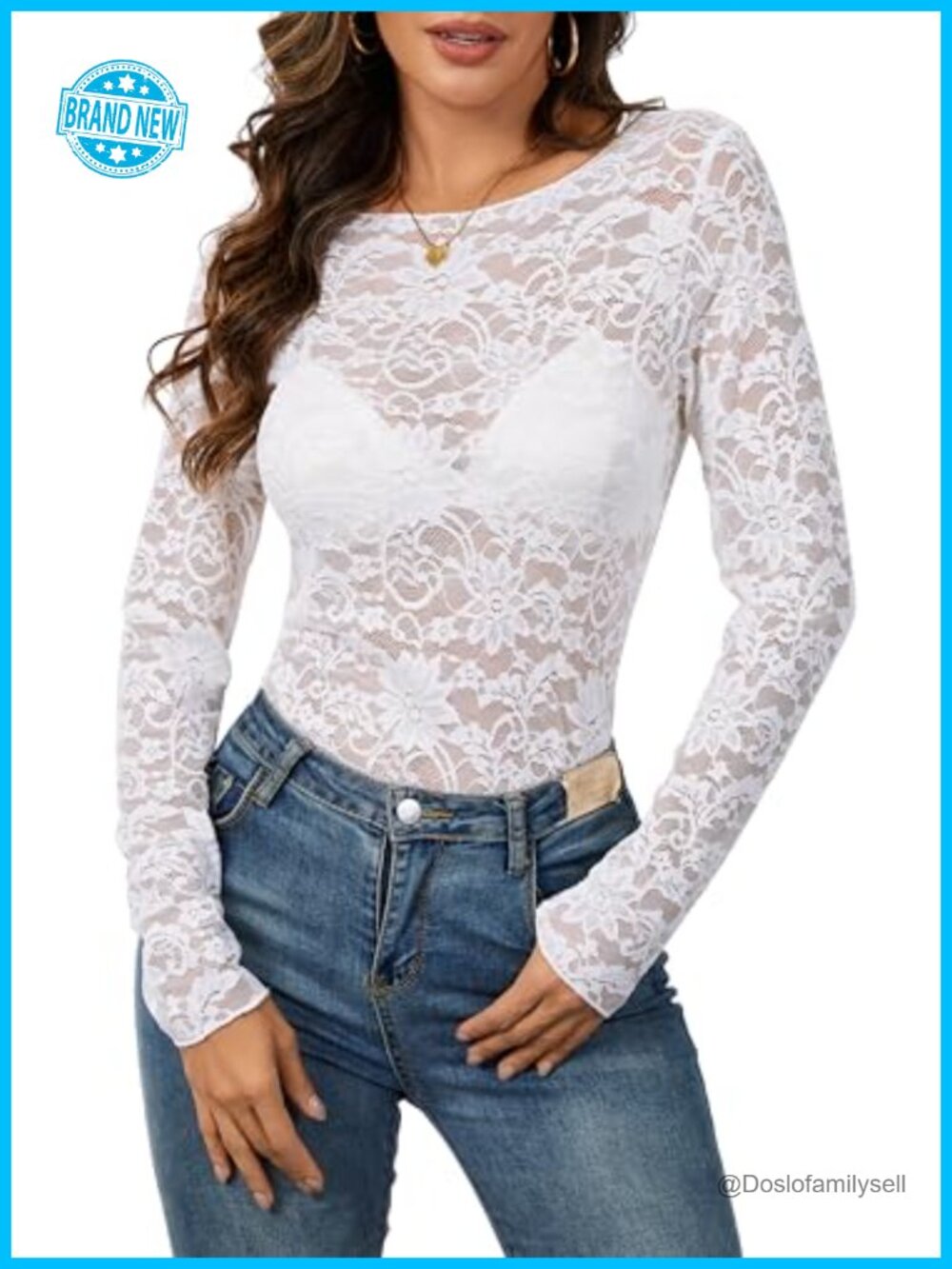 Lace Floral Mesh Long Sleeve See Through Layering Blouse